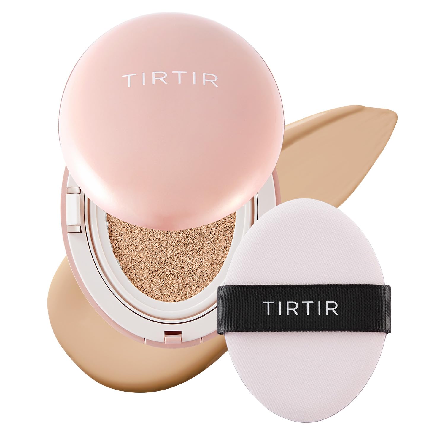 TIRTIR Mask Fit All Cover Pink Cushion compact open demonstrates full-coverage finish for radiant skin.