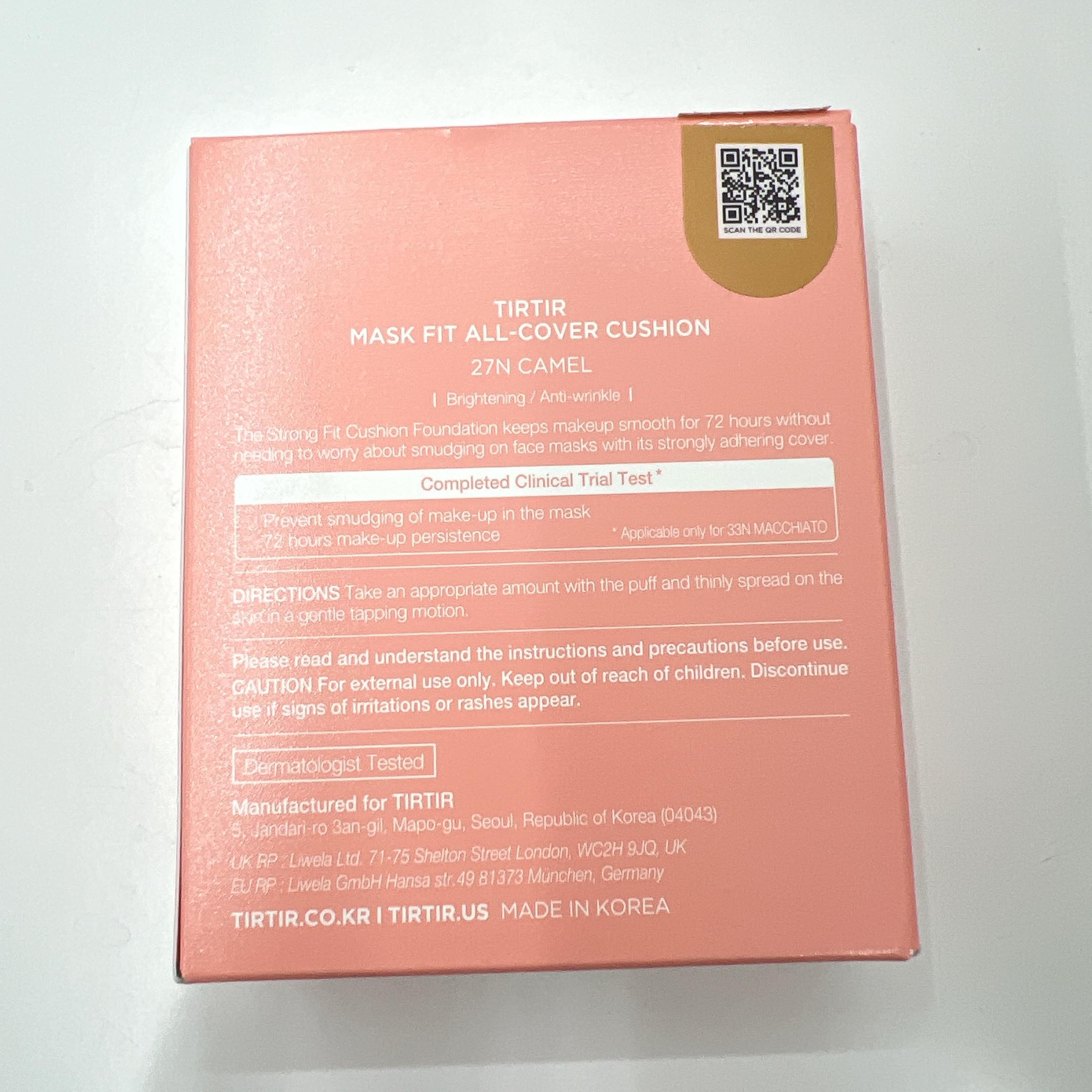 TIRTIR Mask Fit All Cover Pink Cushion film-coating technology explains stronger adhesion.