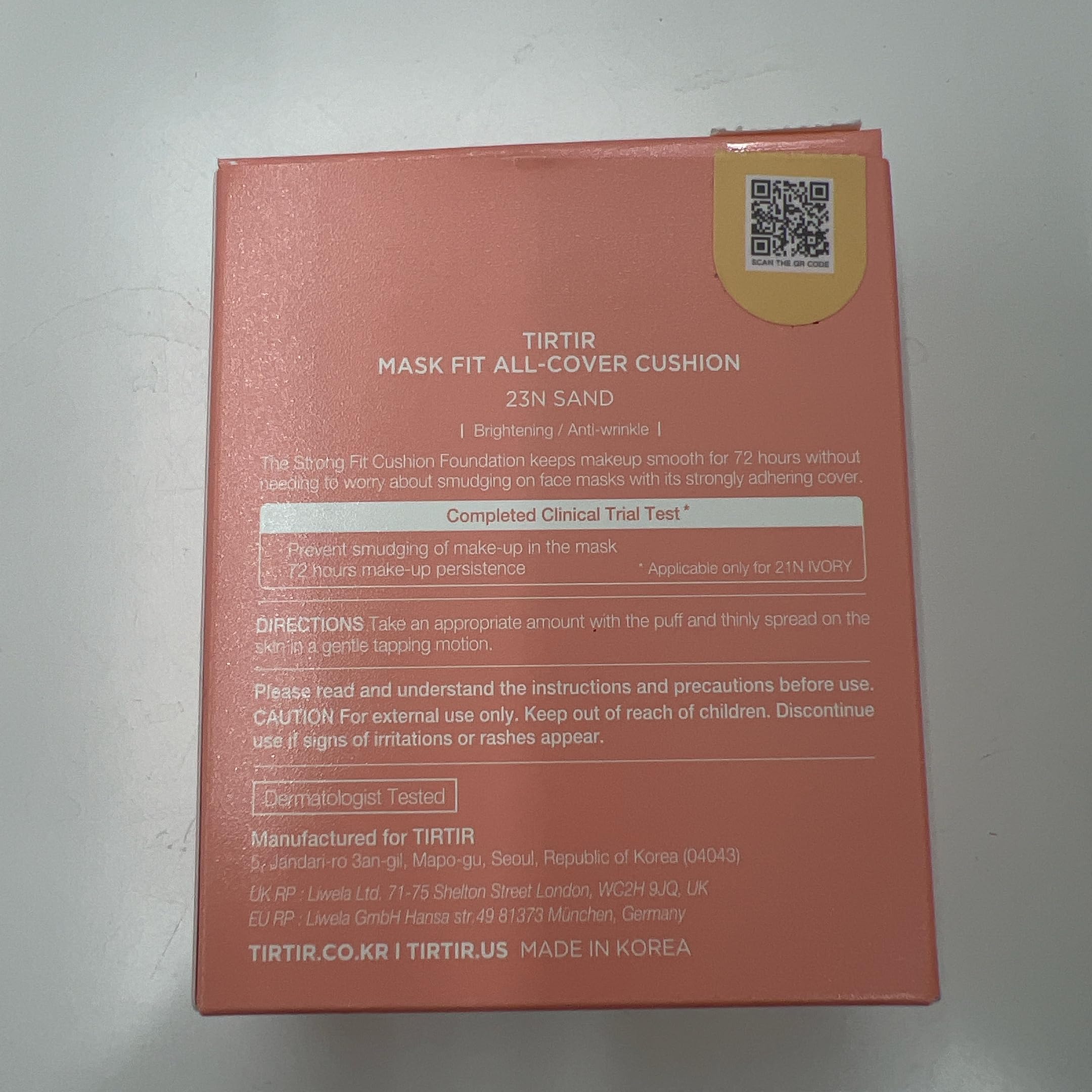 TIRTIR protective cushion packaging communicates premium quality for daily use.