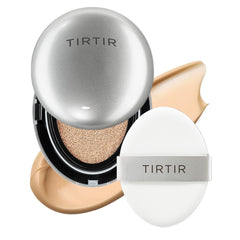 TIRTIR Mask Fit Aura Silver Cushion compact closeup with dewy glow and moisture.