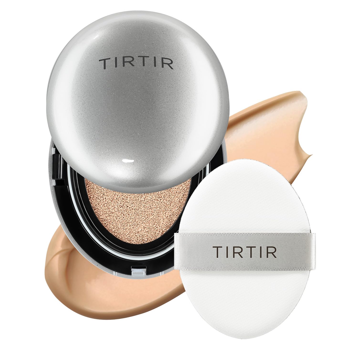 TIRTIR Mask Fit Aura Silver Cushion compact open for a semi-glow finish and easy daily use
