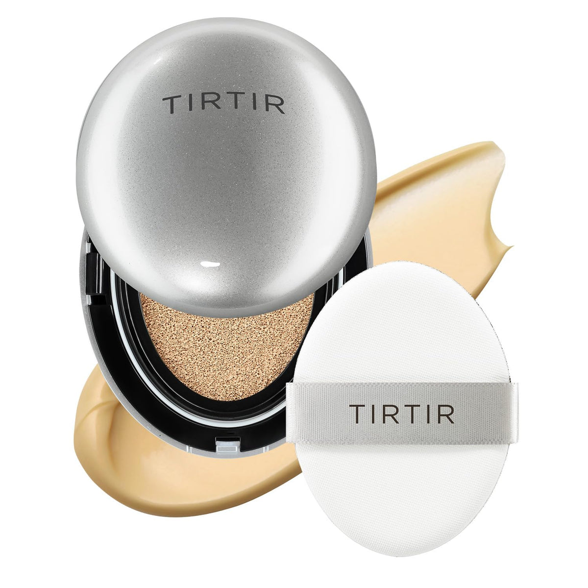 TIRTIR Mask Fit Aura Silver Cushion compact open with semi-glow finish