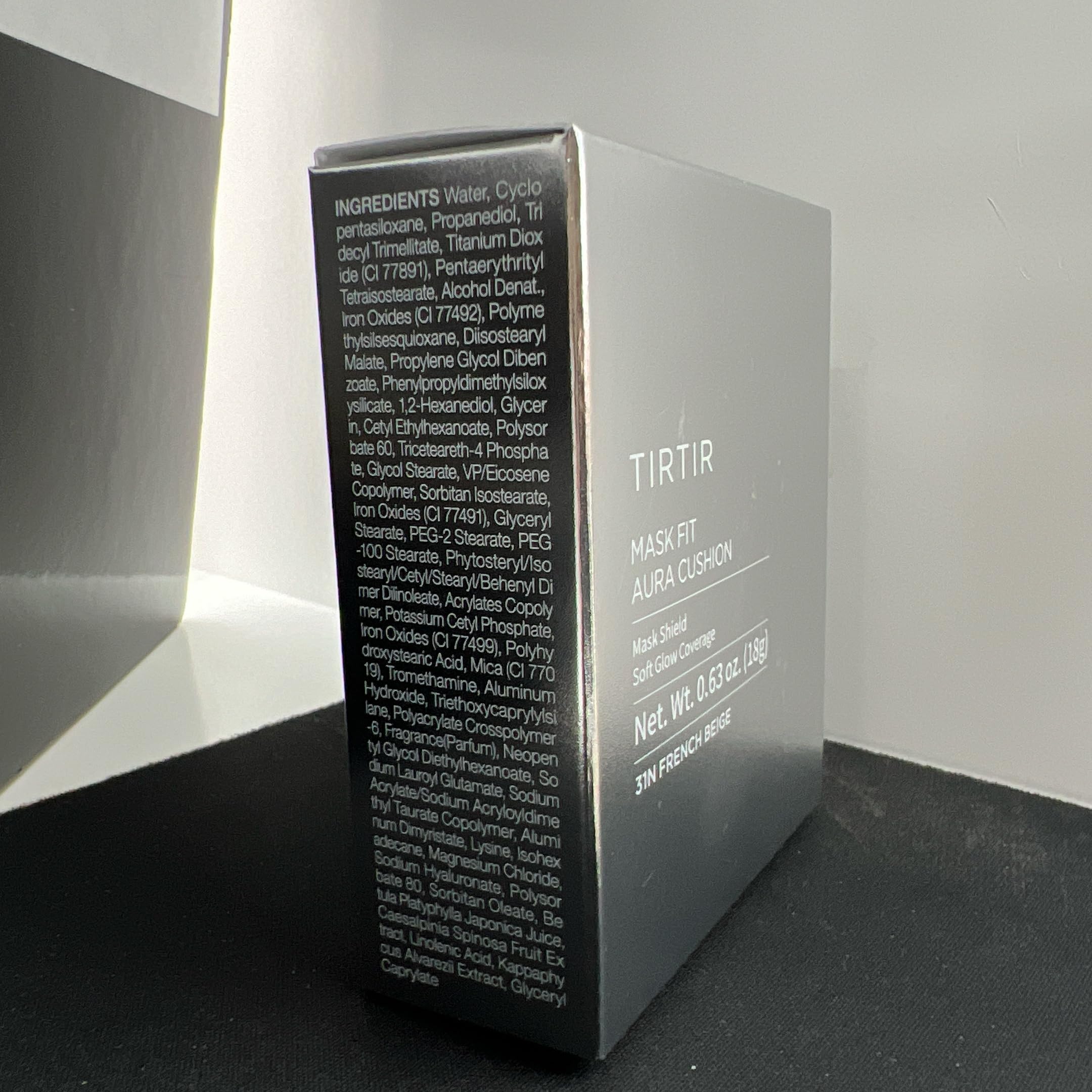 TIRTIR Mask Fit Aura Silver Cushion branding signals premium Korean cushion foundation.