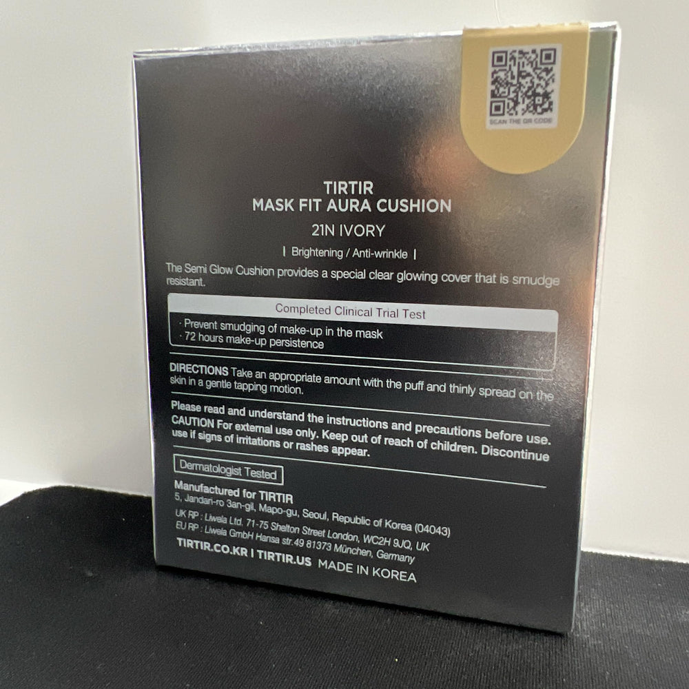 TIRTIR Mask Fit Aura Silver Cushion Eco Net Film texture shows breathable, light base.