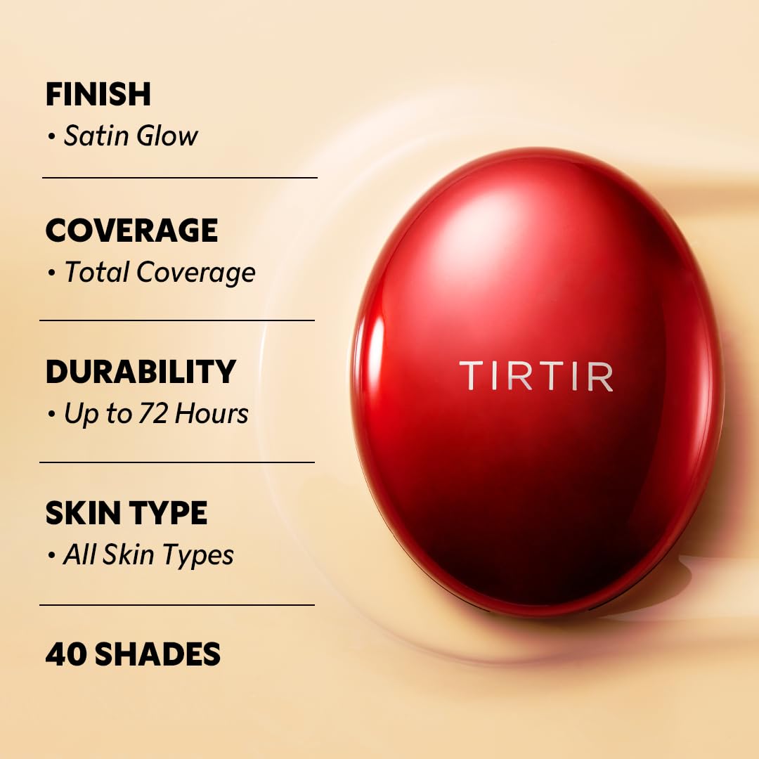 TIRTIR Mask Fit Red Cushion 72-hour wear closeup showing long-lasting, breathable coverage