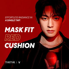 TIRTIR Mask Fit Red Cushion bottle closeup highlights a lightweight formula for lasting wear