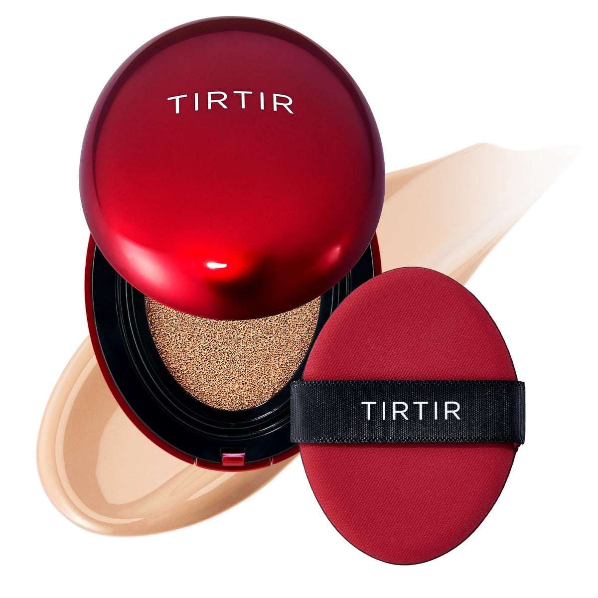 TIRTIR Mask Fit Red Cushion compact shows shade variety for glass skin finish.
