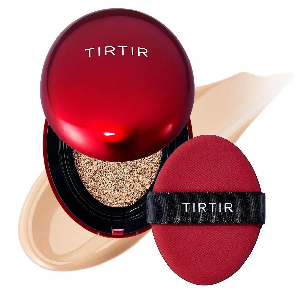 TIRTIR Mask Fit Red Cushion compact showing skin-fit coverage with satin glow