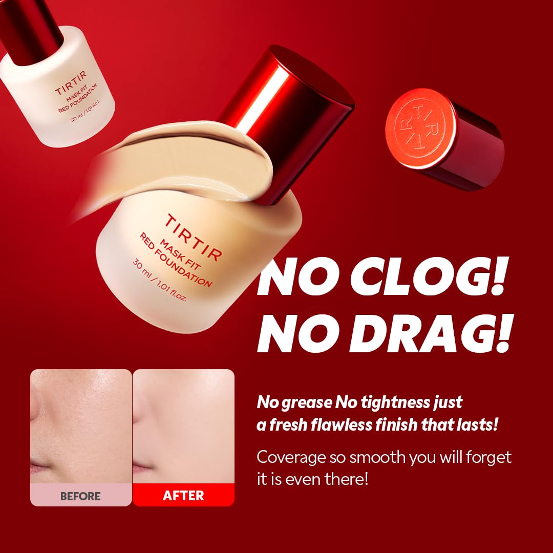 TIRTIR Mask Fit Red Foundation porcelain shade card highlights the 30-shade range.
