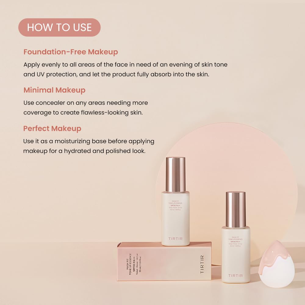 TIRTIR Mask Fit Tone Up Essence glass skin finish texture.