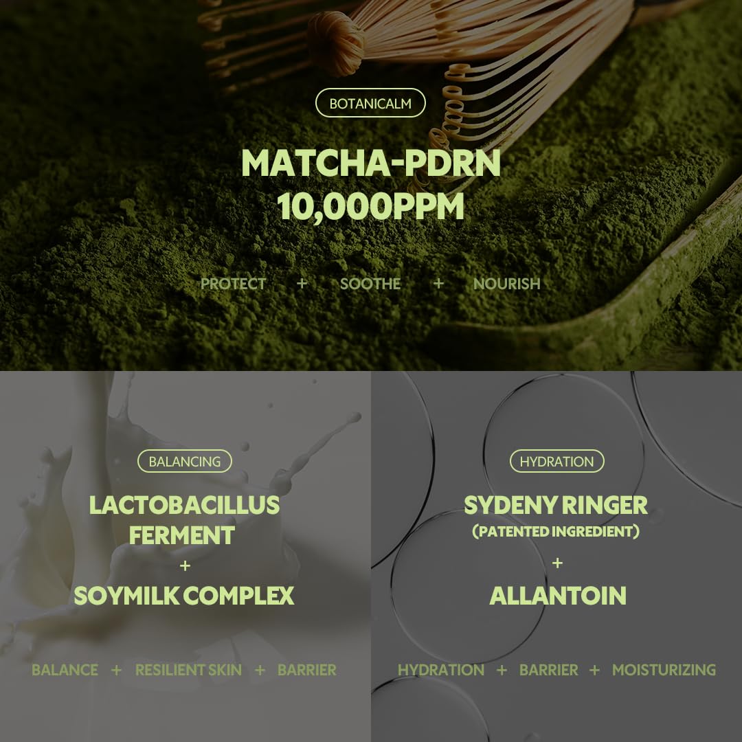TIRTIR Matcha PDRN Toner ingredients close-up featuring Jeju matcha and centella.