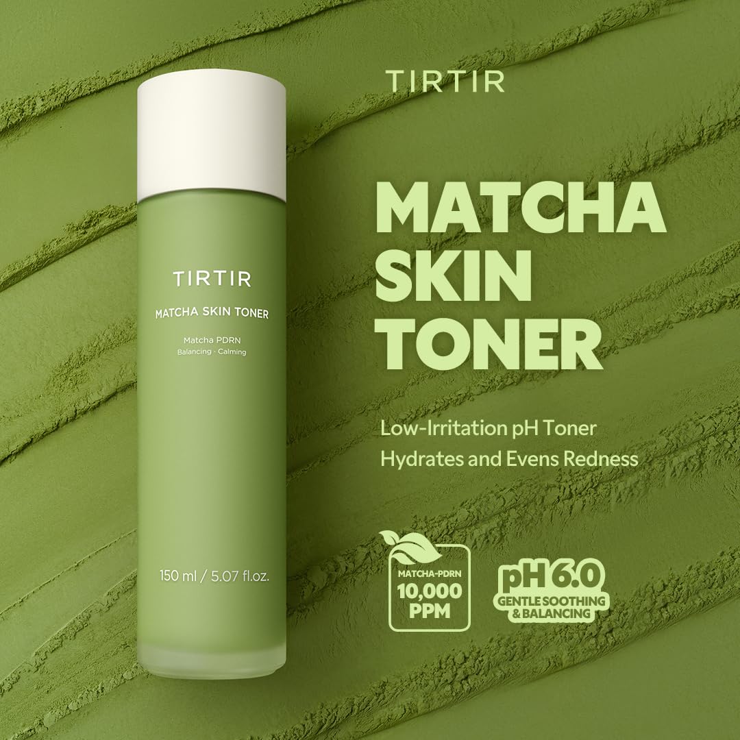 TIRTIR Matcha PDRN Toner swirled texture close-up illustrating fast-absorbing hydration.