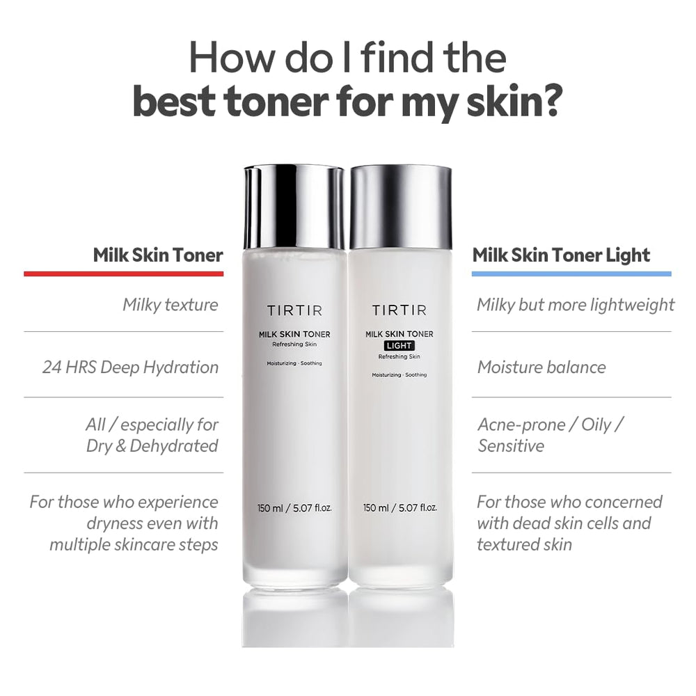 TIRTIR Milk Skin Rice Toner Light packaging emphasizes cruelty-free, alcohol-free formula