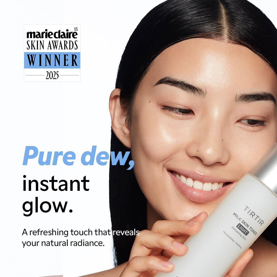 TIRTIR Milk Skin Rice Toner Light texture swirl demonstrates quick absorption and dewy finish