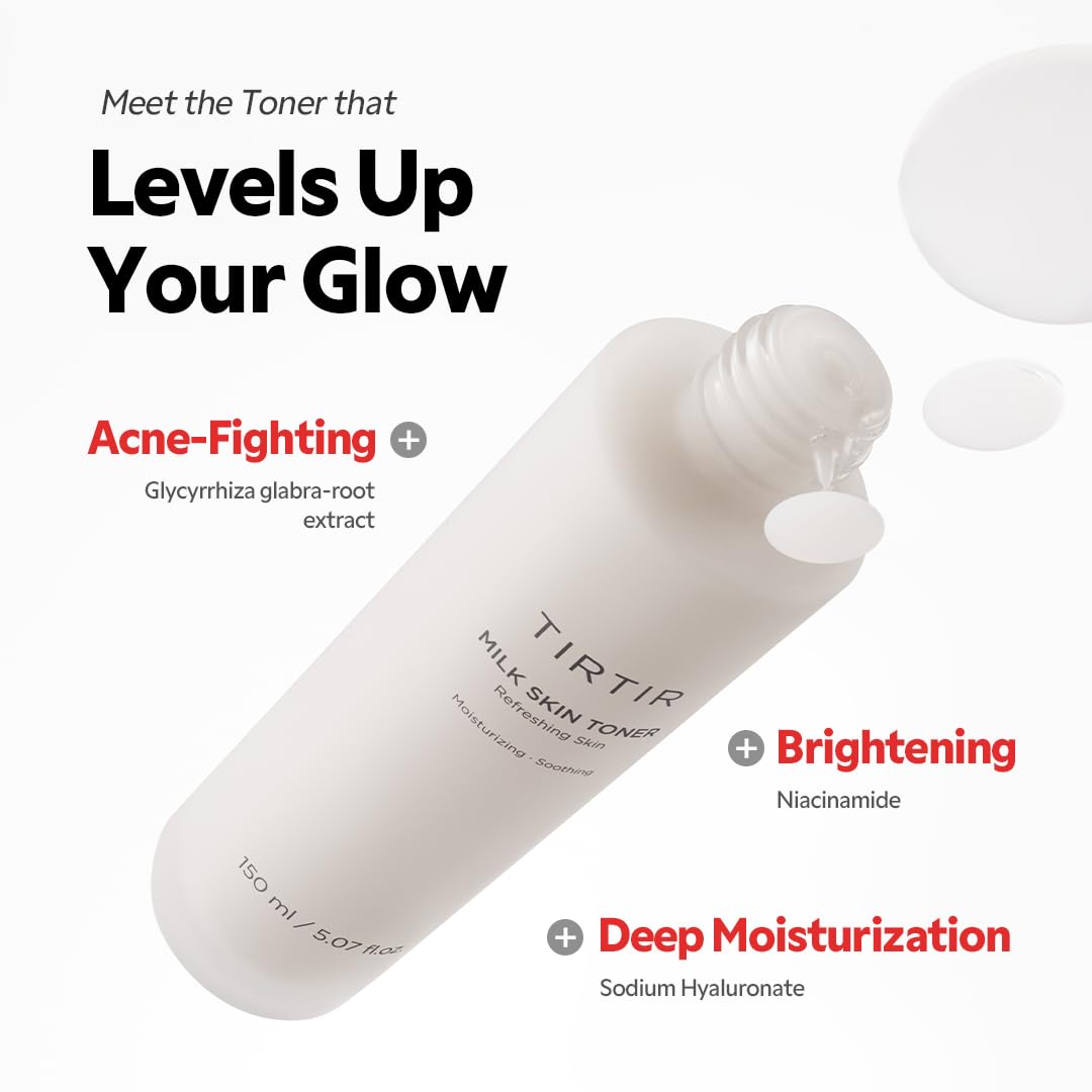 TIRTIR Milk Skin Rice Toner with niacinamide evens tone and hydrates.