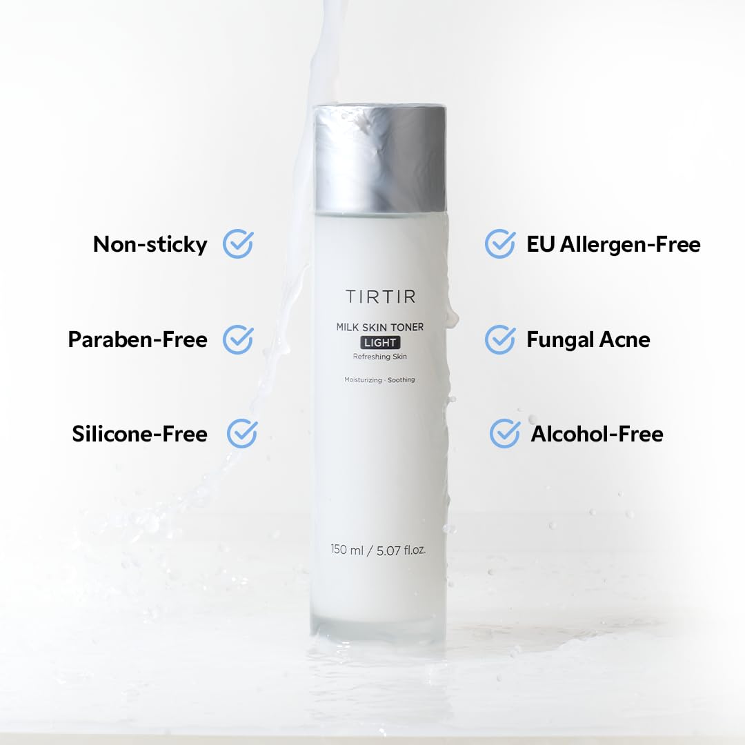 TIRTIR Milk Skin Toner Light fungal-acne-safe formula suited for acne-prone skin.