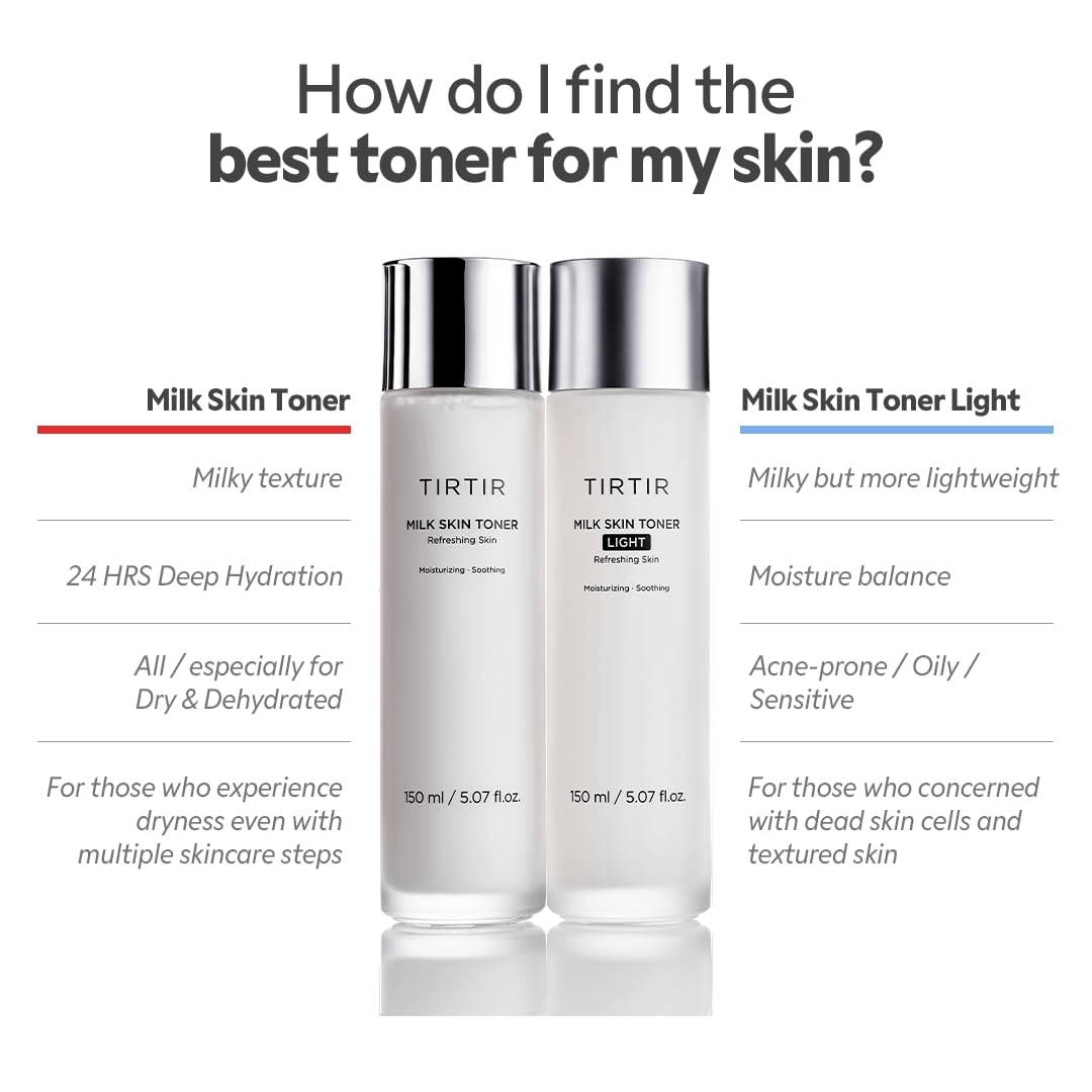 TIRTIR Milk Skin Toner Light glass-skin-finish hints at radiant, dewy complexion.