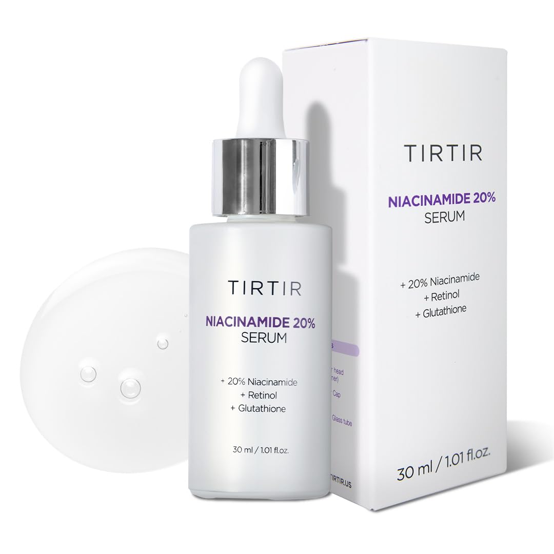 TIRTIR Niacinamide 20% Serum bottle promotes even skin tone and pore refinement.