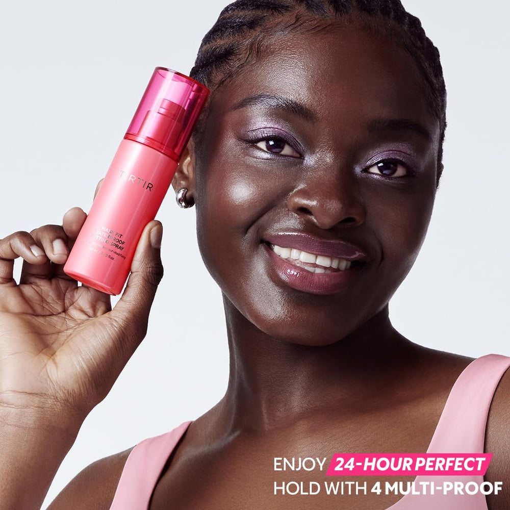TIRTIR Waterproof Setting Spray close-up highlights a safe, versatile formula for all skin types.