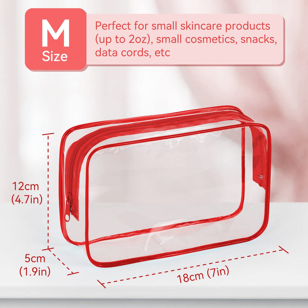 TISRATOK clear makeup bag zipper closeup highlighting secure seal to prevent spills