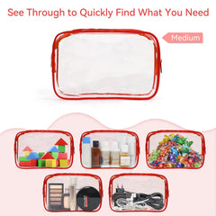 TISRATOK TSA-approved toiletry pouch in red demonstrates easy screening during travel