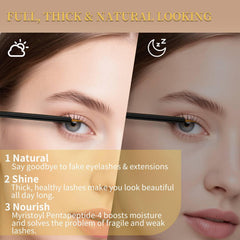 Tistees lash serum label close-up highlights nourishing peptide ingredients for stronger lashes.