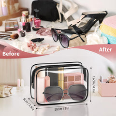 TISRATOK clear makeup bag demonstrates TSA-approved travel readiness.