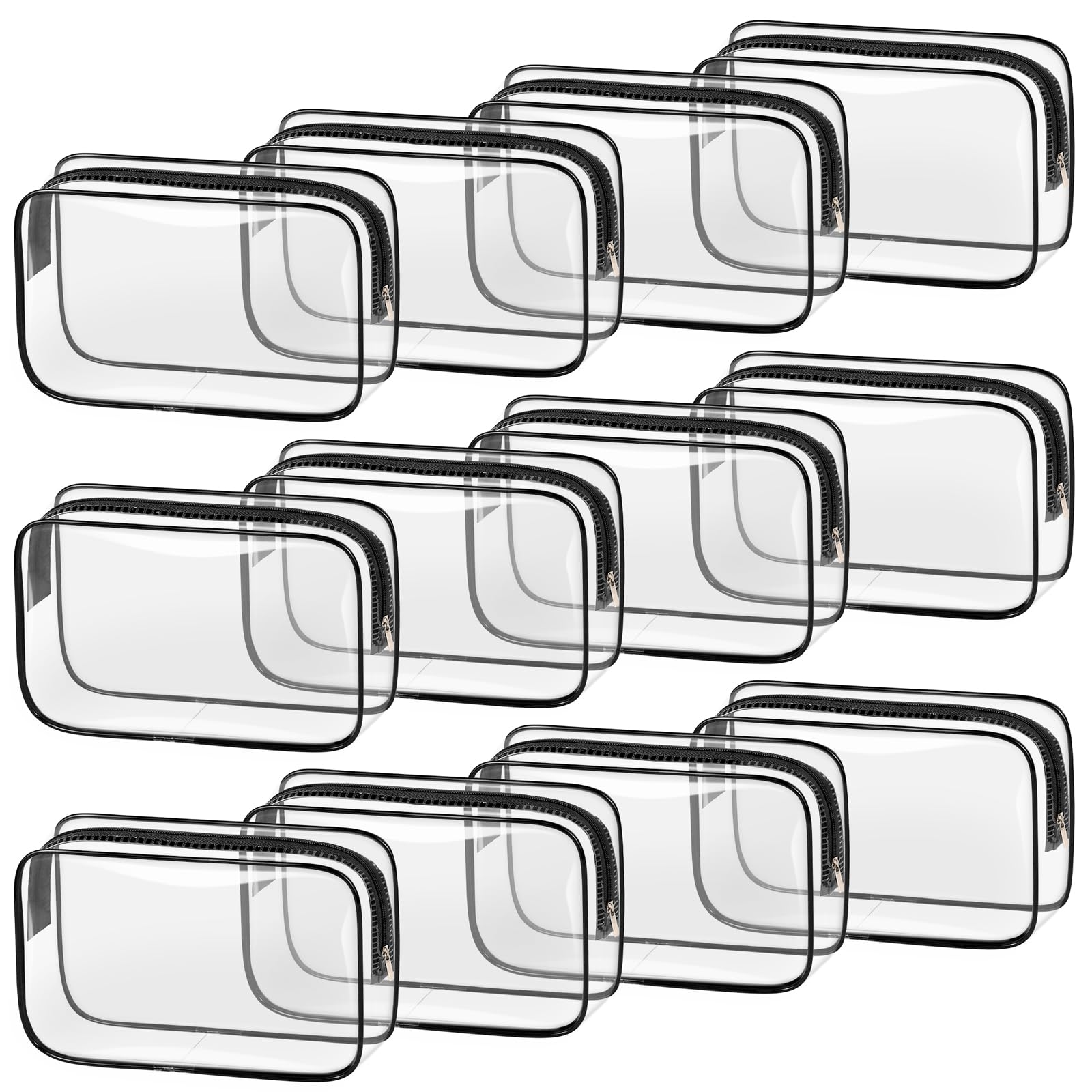 TISRATOK clear makeup bag with zipper front view for quick travel access.