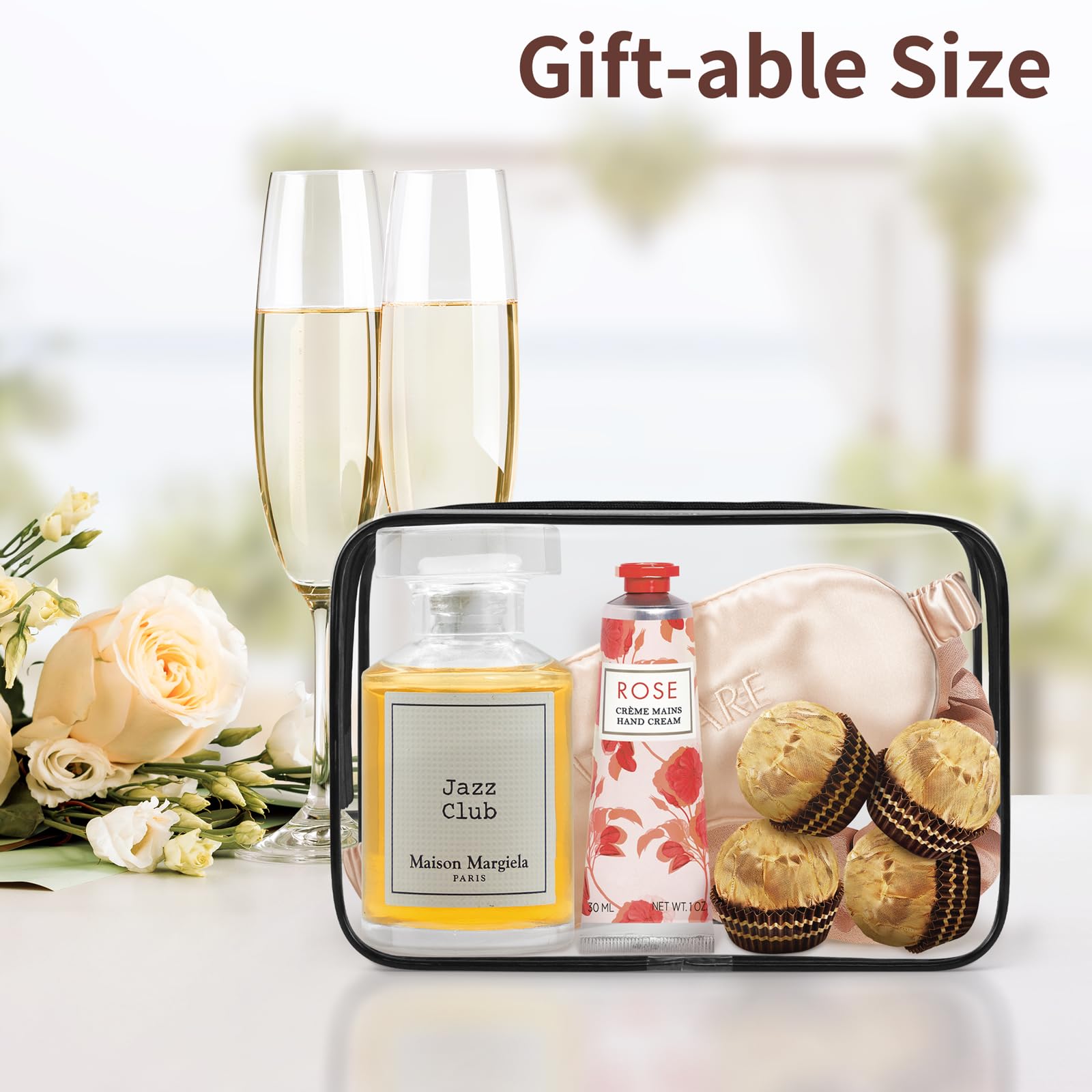 TISRATOK medium-size makeup bag fits toiletries in compact 7x4-7x2-in space.