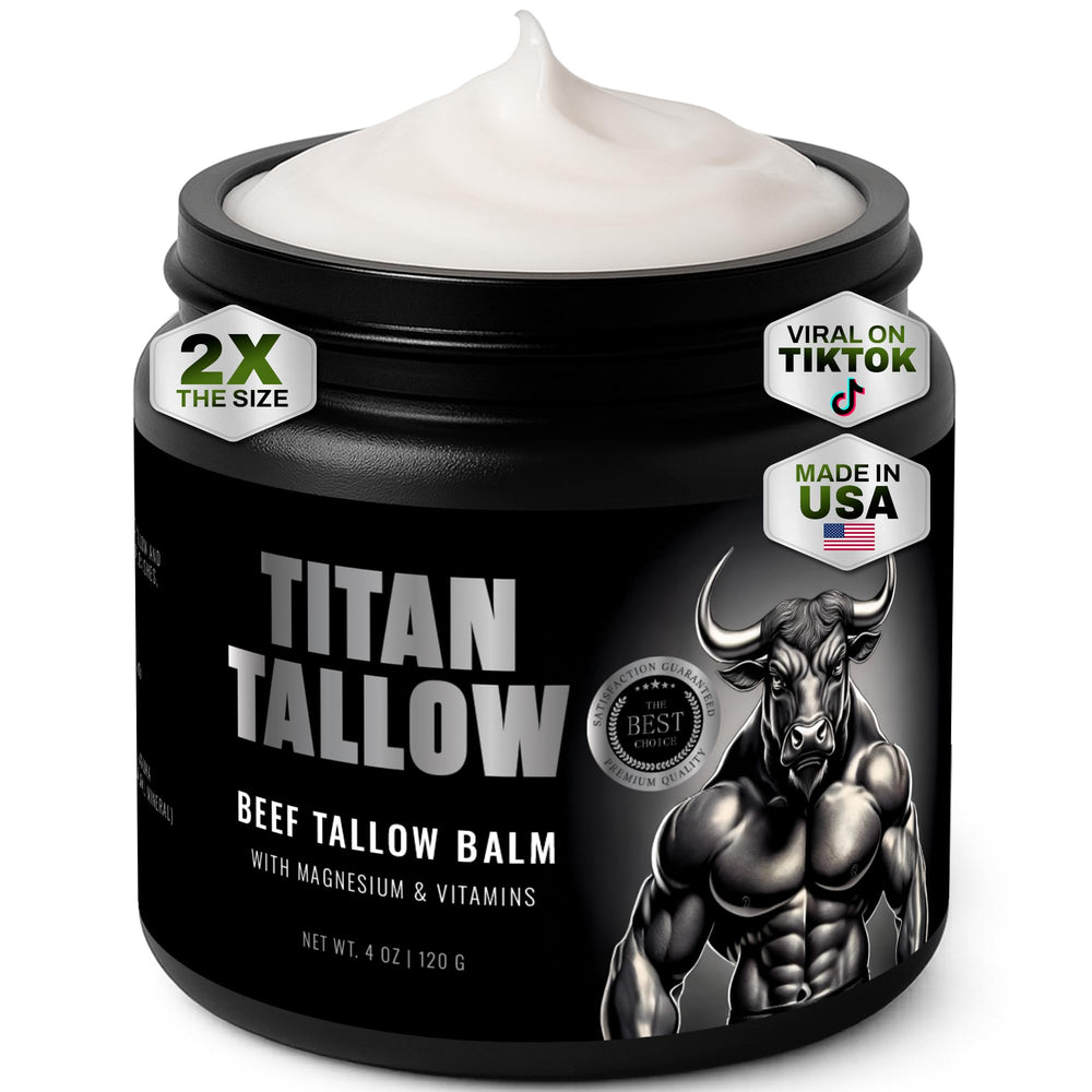 Titan Tallow beef tallow balm jar delivers rich moisture for smooth skin.