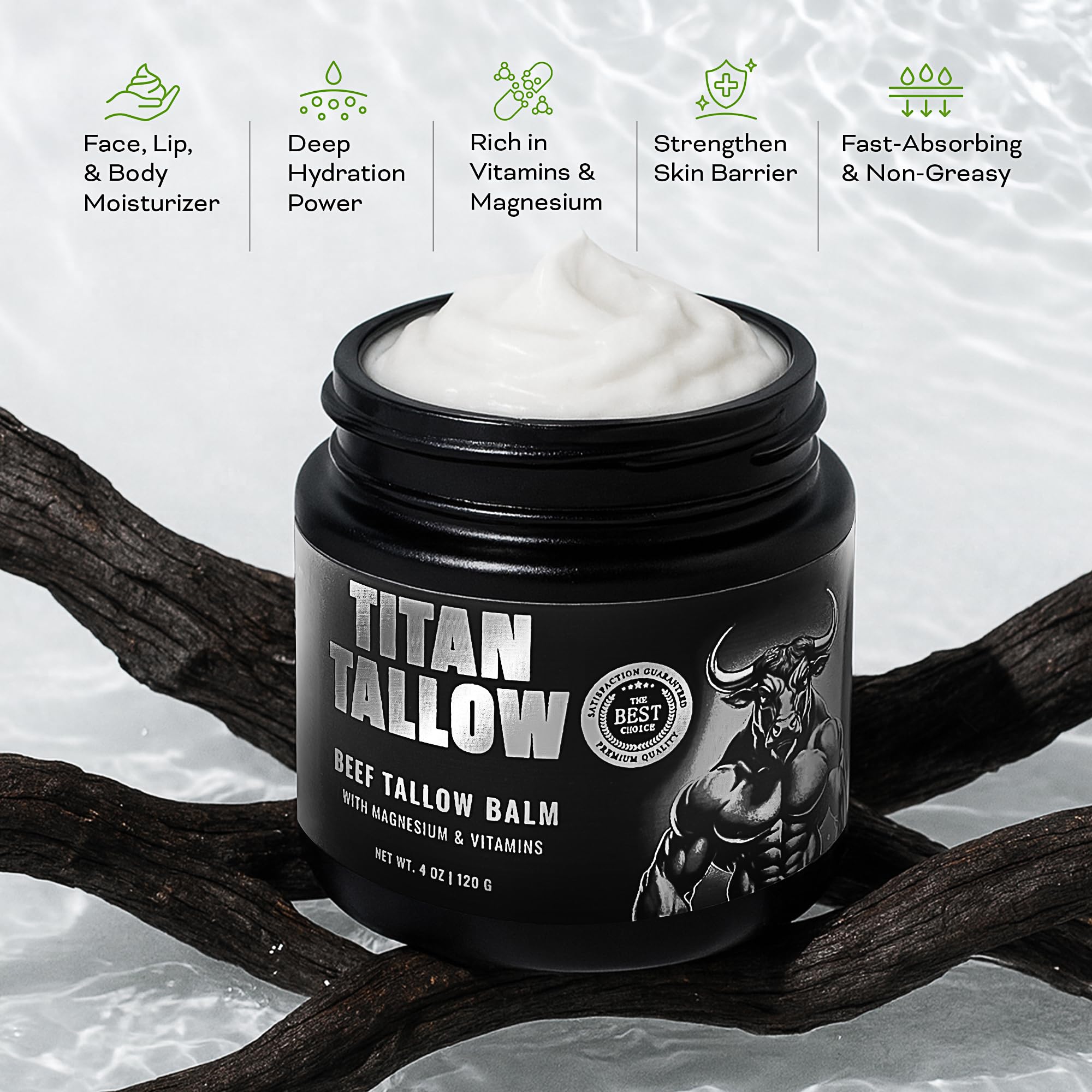 Titan Tallow fragrance-free formula highlights safe skincare for sensitive skin.