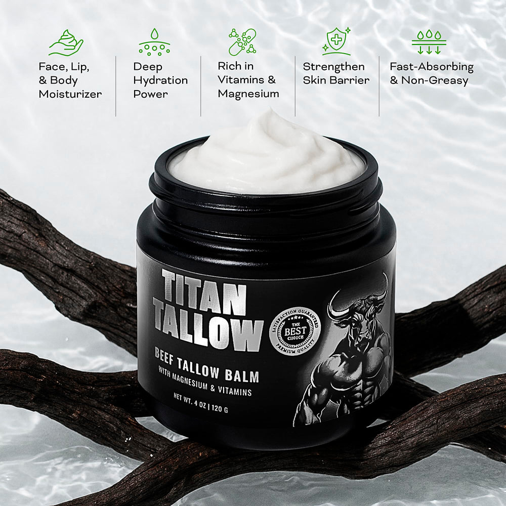 Titan Tallow fragrance-free formula highlights safe skincare for sensitive skin.