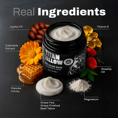 Titan Tallow magnesium drops illustrate calming application for muscle relief.