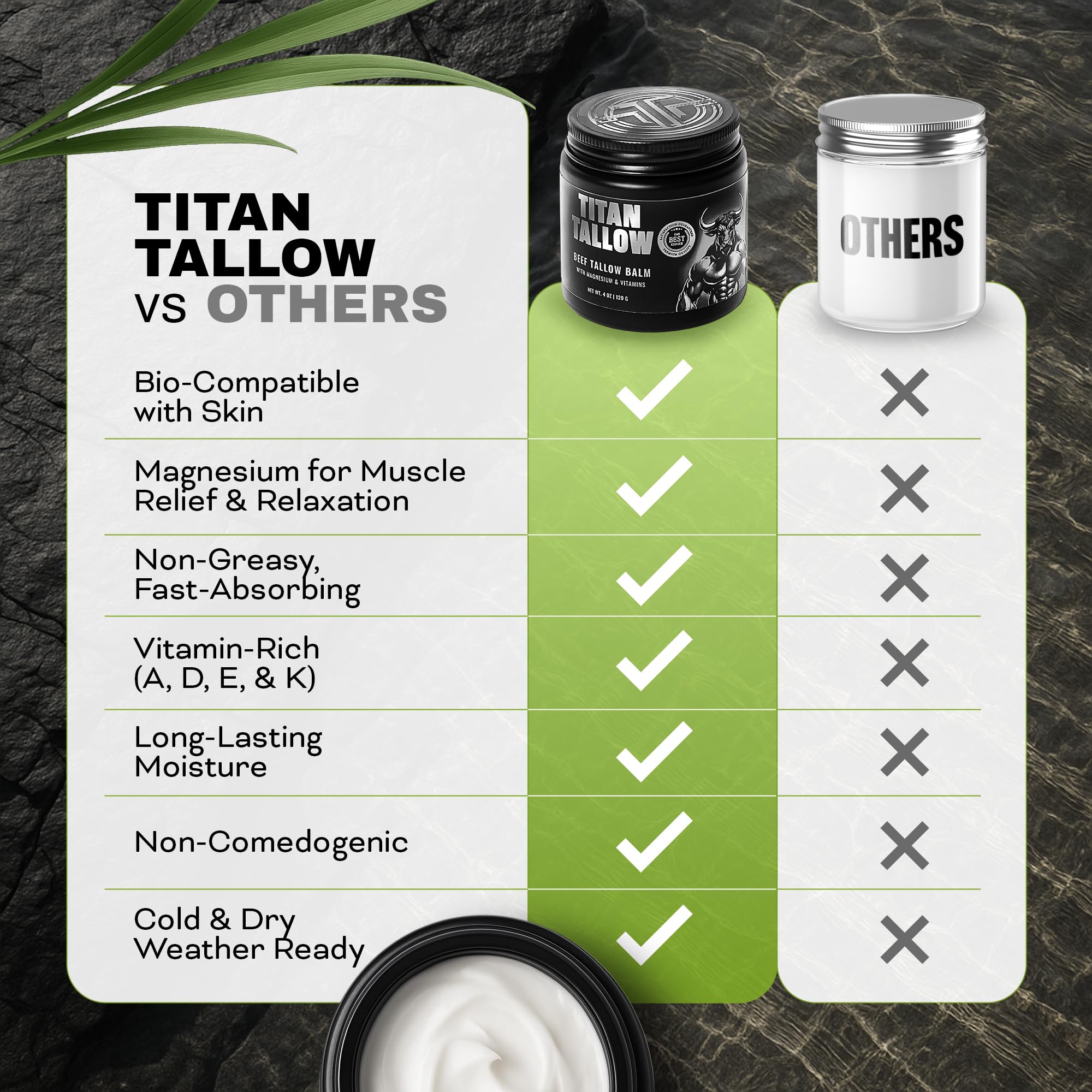 Titan Tallow rosehip oil nourishes skin with vitamin rich care for barrier support.