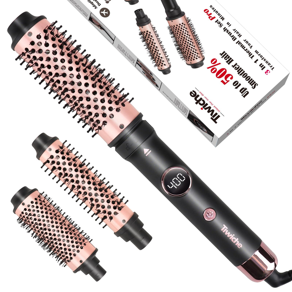 Tiwiche Thermal Brush Set close-up heated barrel for fast curls and detangling