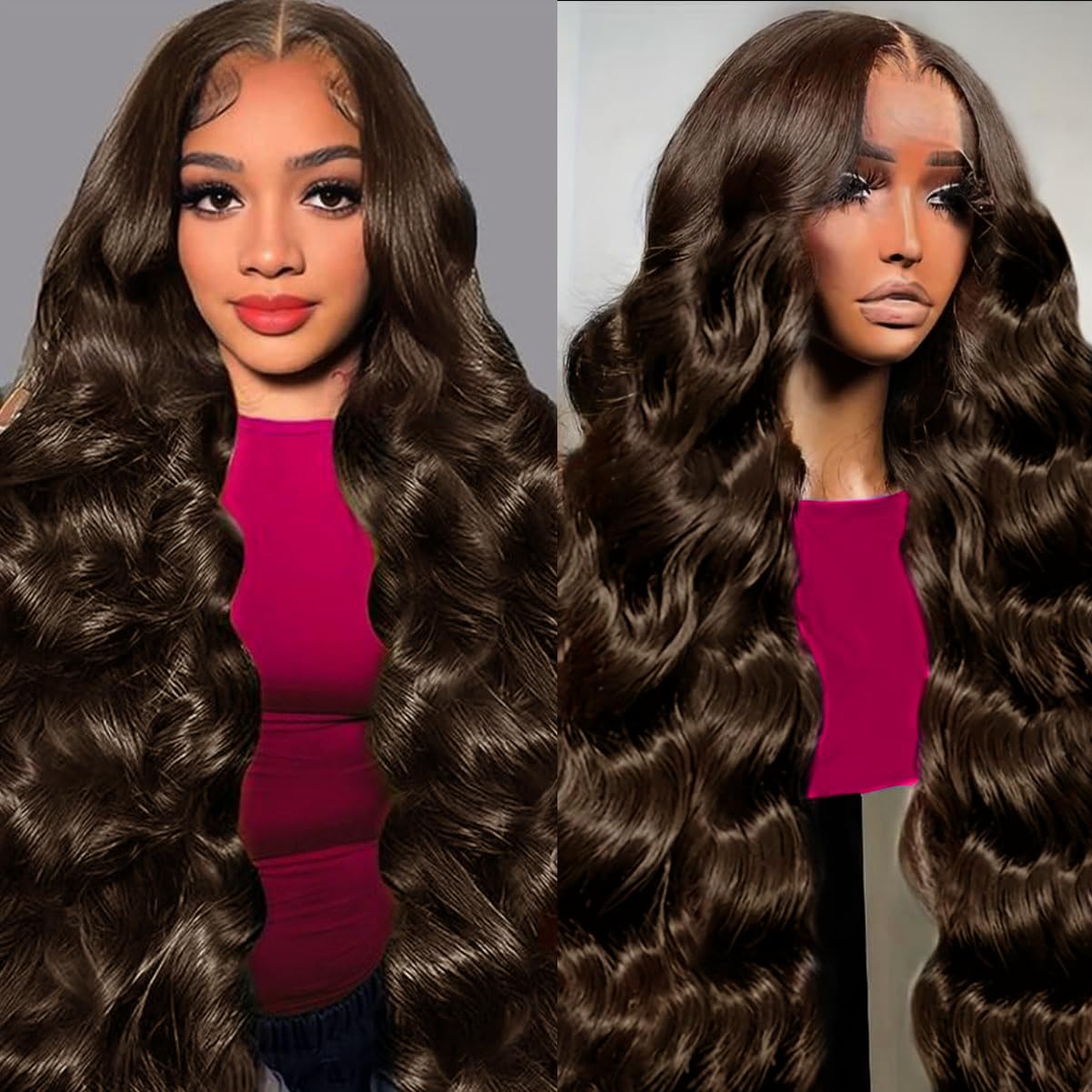Tiwugi chocolate brown lace front wig 30-inch front view with natural parting.