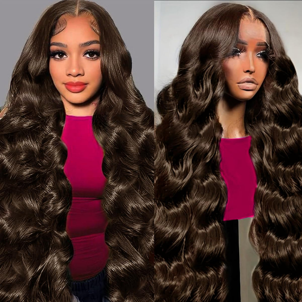 Tiwugi chocolate brown lace front wig 30-inch front view with natural parting.
