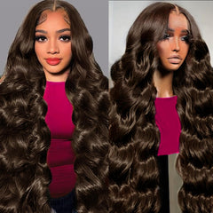 Tiwugi chocolate brown lace front wig 30-inch front view with natural parting.