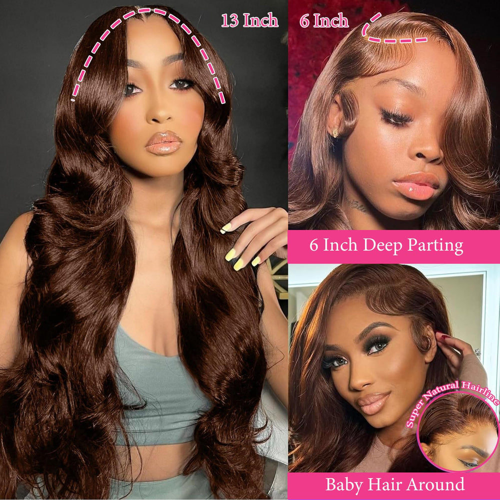 Tiwugi chocolate brown lace front wig body wave hair adds soft movement.