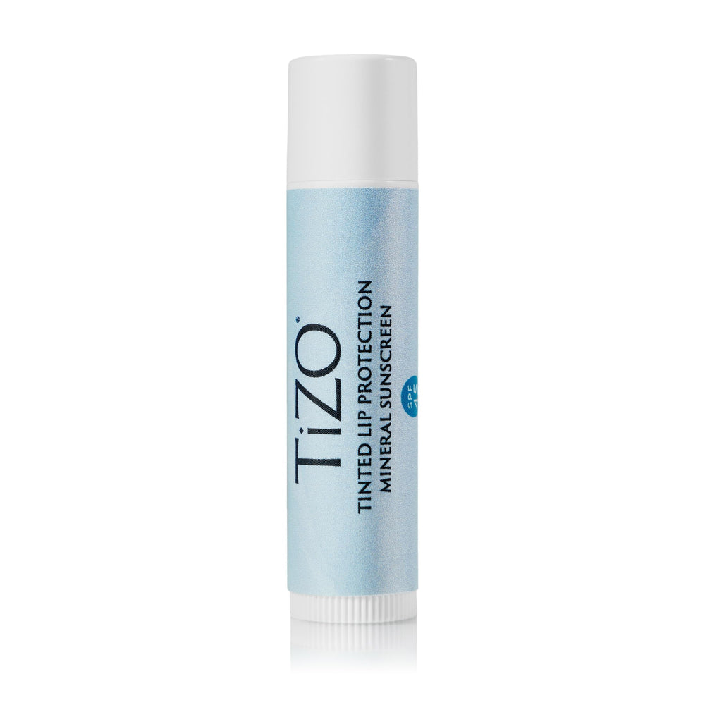 TiZO Lip Protection tinted balm close-up showing SPF45 protection
