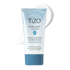 TIZO Ultra Zinc non-tinted sunscreen bottle showing mineral SPF 40 protection for sensitive skin
