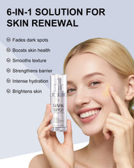 TJE dark spot serum applied to face for even-toned results.