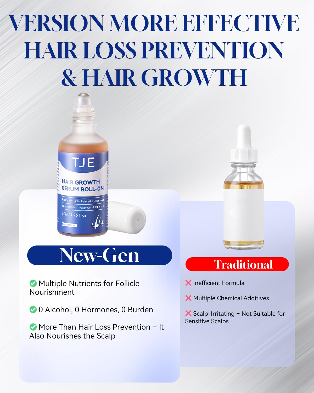 TJE Hair Growth Serum Roll On bedside setup suggests convenient nightly use.
