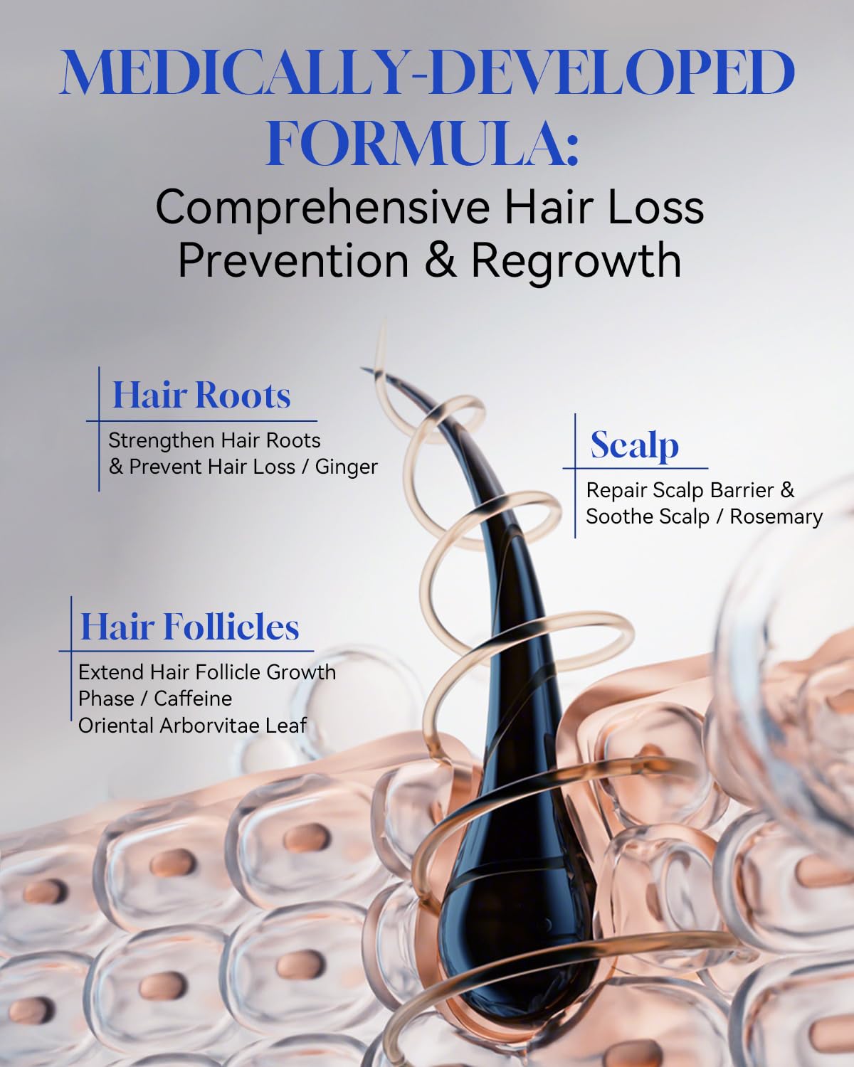 TJE Hair Growth Serum Roll On nozzle closeup demonstrates precise, mess-free application.