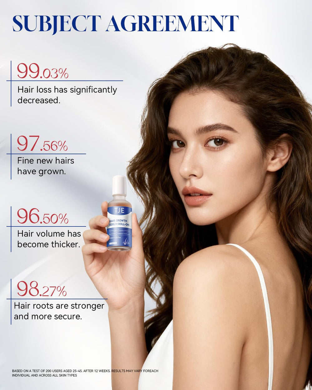 TJE Hair Growth Serum Roll On on scalp during use illustrates easy nightly routine.