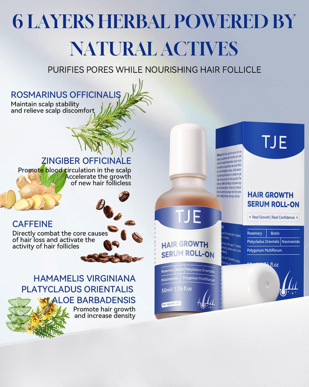 TJE Hair Growth Serum Roll On roller application shows quick, no-residue absorption.