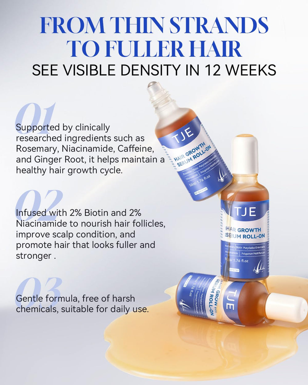 TJE Hair Growth Serum Roll On travel-size bottle ready for on-the-go care.
