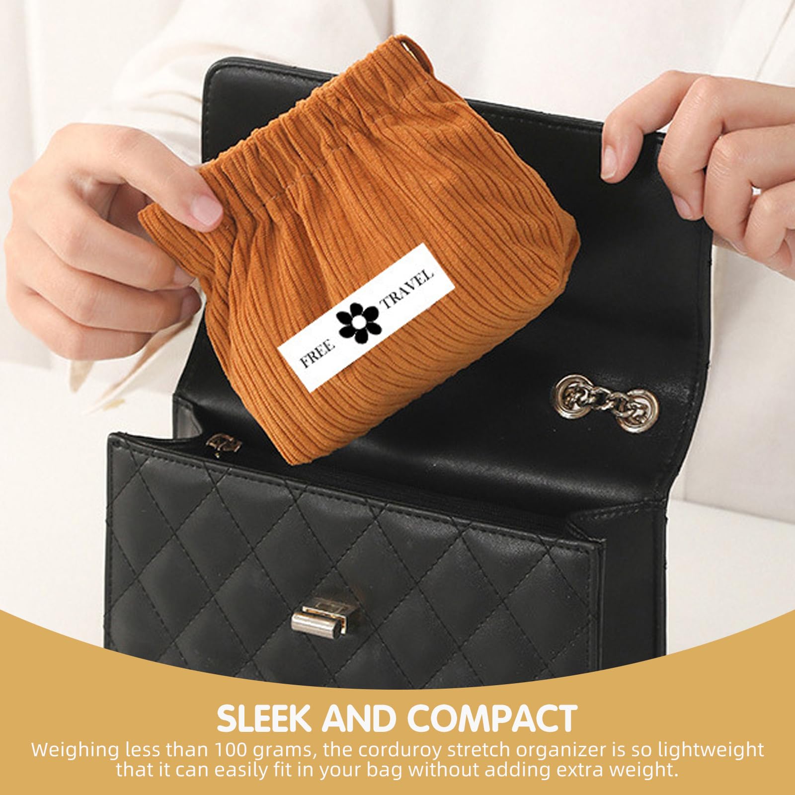 TJJII corduroy bag caramel crunch stores small cosmetics and accessories.