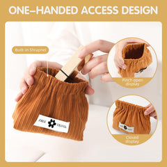 TJJII corduroy bag elastic sides open for one-handed access.