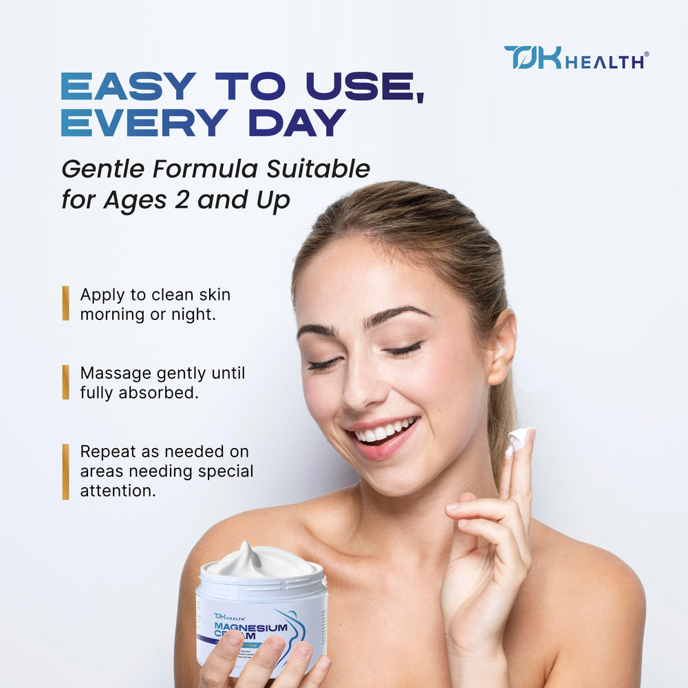 TJK Health Magnesium Cream with family-use scene shows safe daily support for all ages.